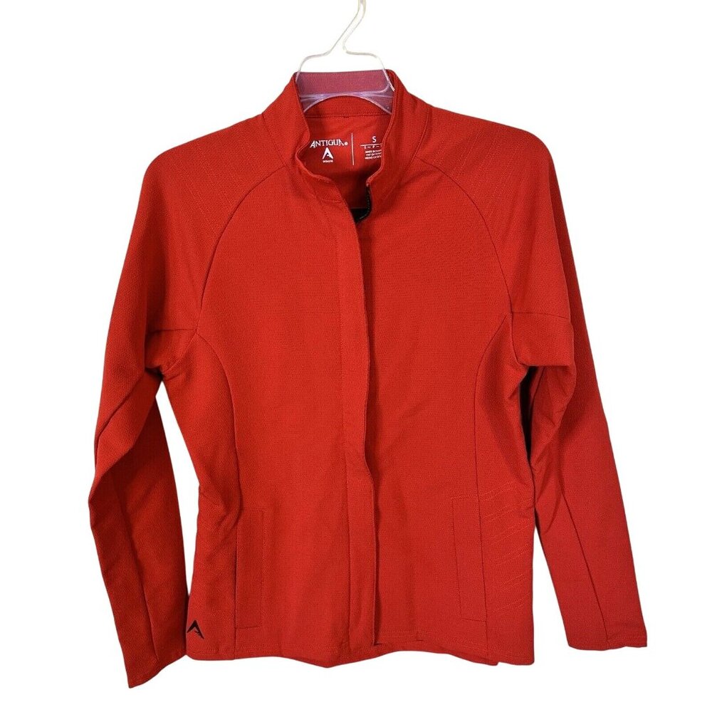 Womens Antigua Rust Orange Zip Up light Weight Jacket Size Small Golf Athletic